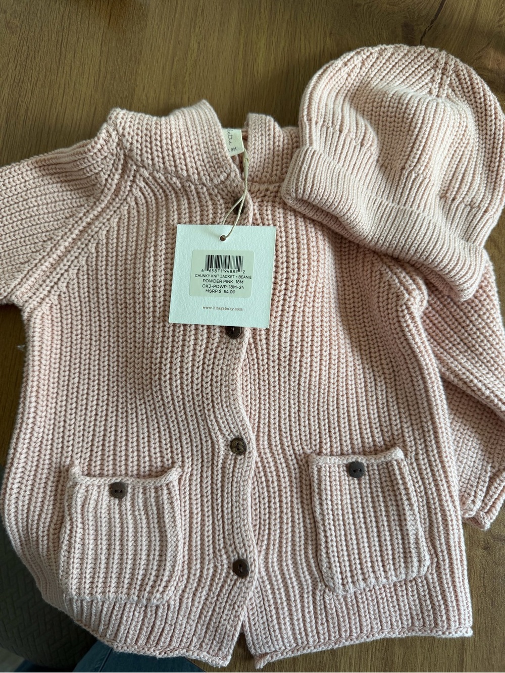 Lilette Baby Knit Cardigan and Beanie Set - Light Pink